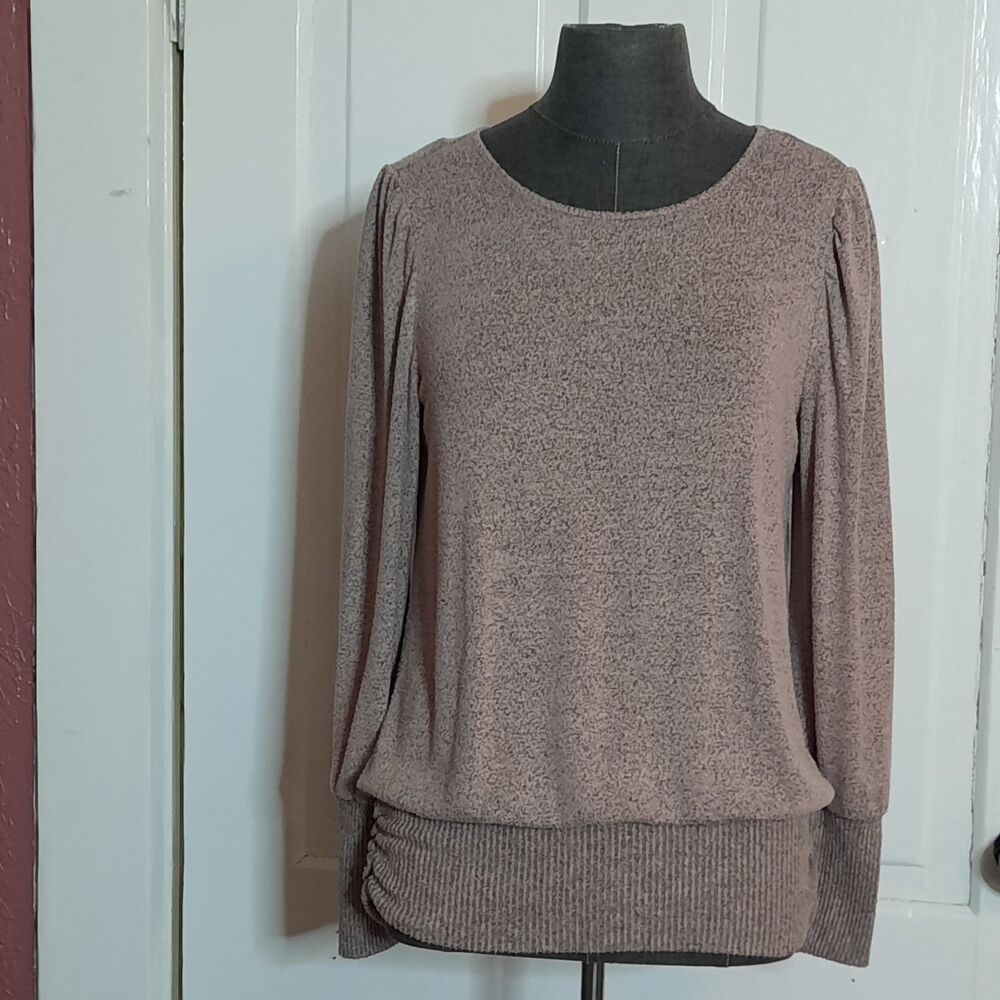 Apt. 9 Heathered Blush Pink Puff Sleeve Ruched Waist Knit Top Medium